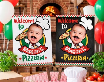 Pizza Party Welcome Sign Personalized with Photo for any age, Trattoria Decorations
