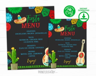 Fiesta Birthday Party Menu, Editable Mexican Fiesta Dinner Sign, Fiesta Decorations, Cinco de Mayo Birthday Time Two Siesta, Three-esta