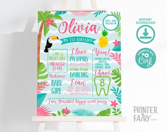 Luau Birthday Board, EDITABLE, Luau Birthday Decorations, EDIT YOURSELF Digital Birthday Board, Any Age, Hawaiian Party, Instant Download