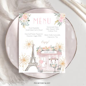 Paris Brunch Bearbeitbare Menü Vorlage Printable Patisserie Tea Party Dekorationen, Instant Download