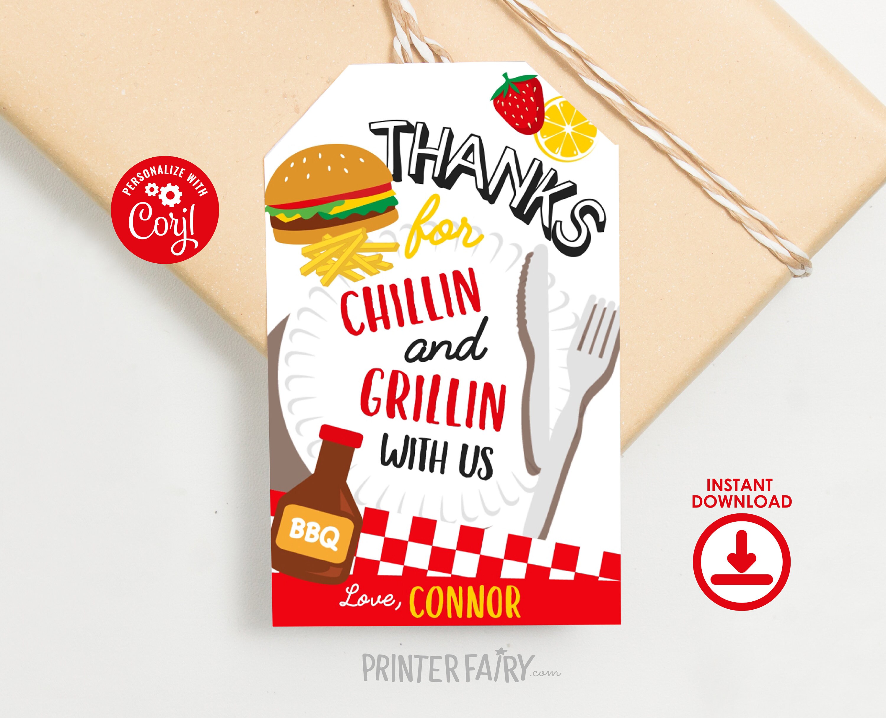 BBQ Birthday Party Favor Tags Editable Template, Digital Printable ...