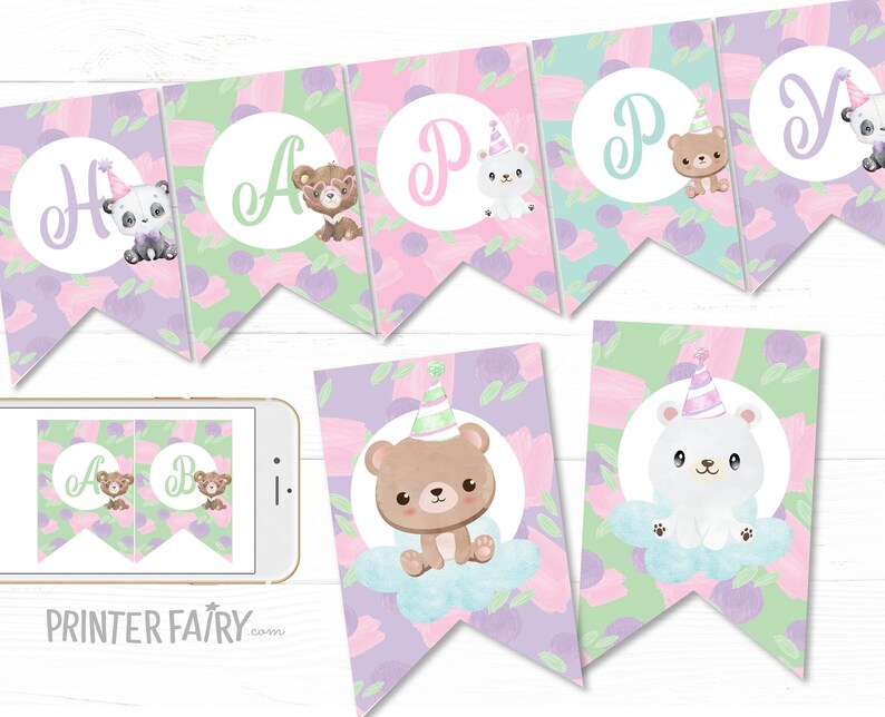 Bear Happy Birthday Banner Editable Template to Add Your Own Text ...