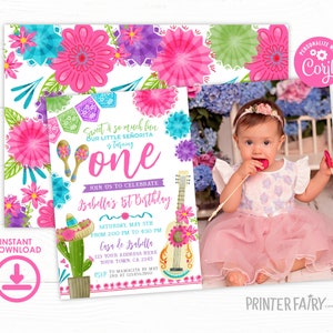 Fiesta First Birthday Party Invitation with Photo, Editable Mexican Fiesta Invitation, Fiesta Decorations, Cinco de Mayo Birthday, INSTANT