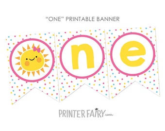 Little Sunshine ONE Banner, Sun 1st Birthday, Little Sunshine Party Decorations, High Chair Printable Banner, INSTANT DOWNLOAD