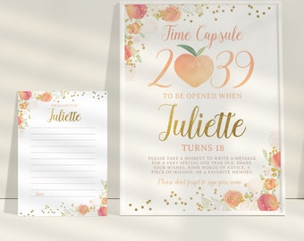 Peach Time Capsule, EDITABLE, Sweet as a peach, Peach 1st Birthday, Floral, Girl Birthday, INSTANT DOWNLOAD