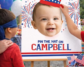Personalized 4th of July Pin the Hat Game, Birthday Party Poster (Digital Download)