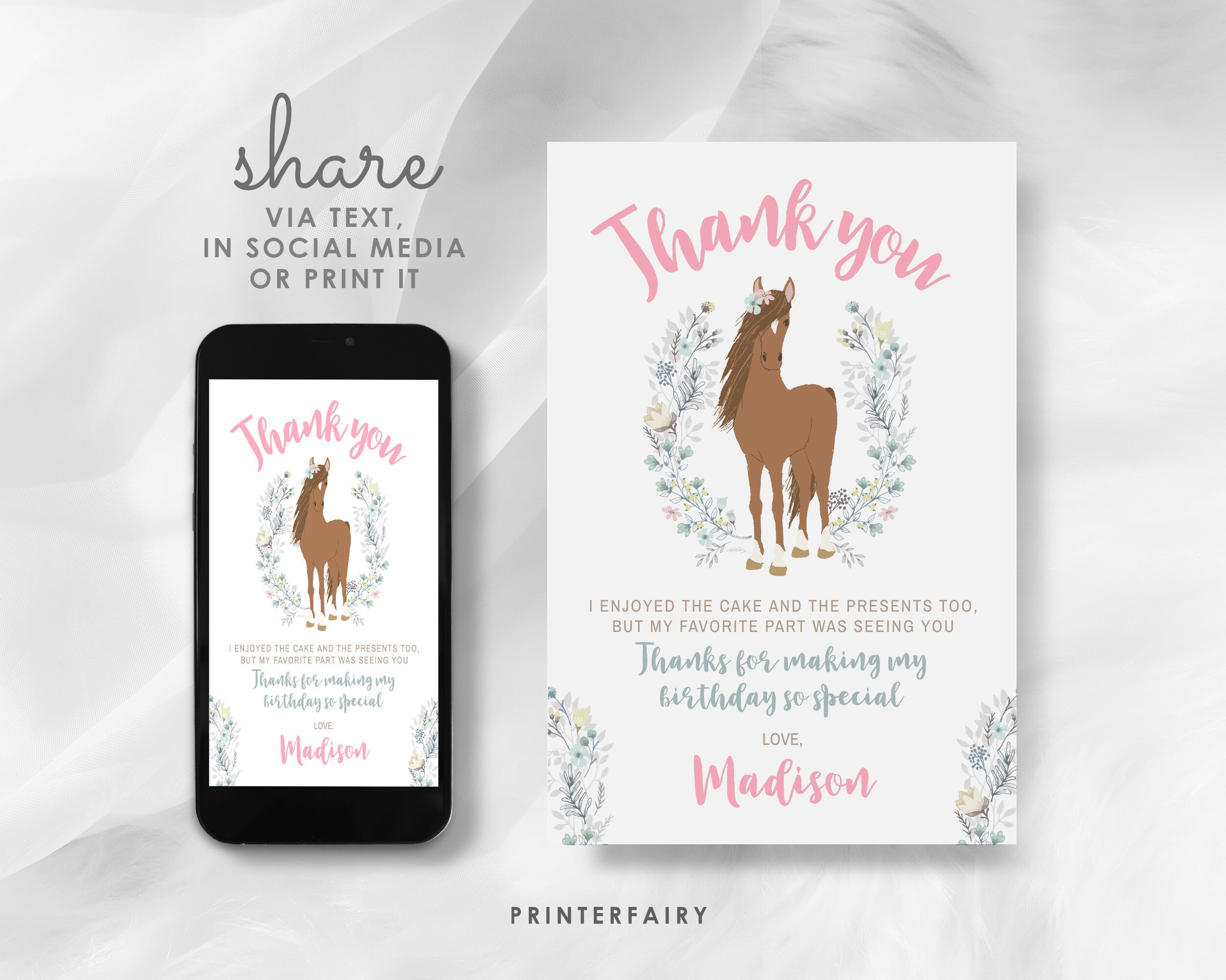 Floral Horse Thank You Card, Editable Template (digital Download) - Etsy