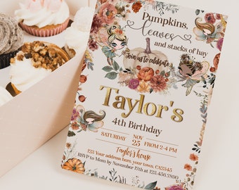 Pumpkin Fairies Birthday Invitation: Enchanting Woodland & Pumpkin Theme, Fairytale Party Invite, Instant Download Editable on Corjl