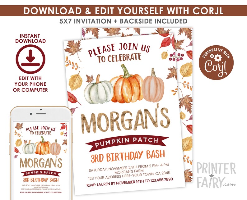 Pumpkin Patch Birthday Invitation EDITABLE Fall Birthday - Etsy