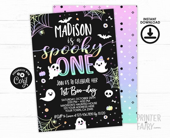 Spooky One Invitation, EDITABLE Halloween 1st Birthday Invitation, Ghost Invitation, Spooky Invitation, Spooktacular Party, INSTANT DOWNLOAD Il_570xn