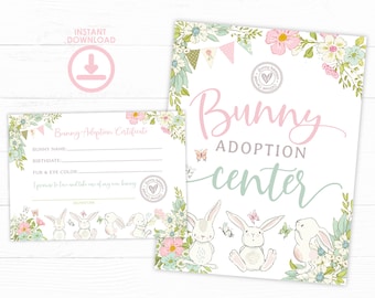 Adopt a Bunny, Not Editable, Bunny Adoption Certificate, Bunny Adoption Center, Easter Game, Party Game, Pet Adoption Sign, INSTANT DOWNLOAD