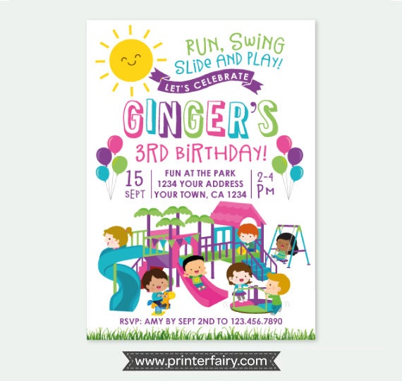 Park Invitation Park Birthday Party Playground Invitation Girl