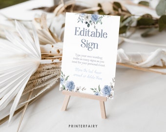 Dusty Blue Floral Party Sign - Perfect Sign Template for Bridal & Baby Showers, Pumpkin Parties or Fall Birthdays, Editable with Corjl