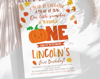 Little Pumpkin First Birthday, EDITABLE, Pumpkin Invitation, Autumn Birthday Party, DIGITAL Invitation, Fall Pumpkin Patch Instant Download