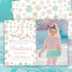 Ice Skating Birthday Invitation with Photo, EDITABLE Invitation, Winter Birthday Party, Snowflake Invitation, INSTANT DOWNLOAD