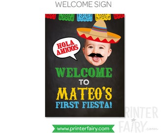 Fiesta Welcome Sign, First Birthday, Cinco de Mayo PRINTABLE decorations, Mexican Birthday, Personalized Printable Sign