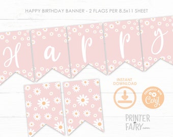 Daisy Banner, EDITABLE Daisy Birthday Party, Floral Birthday Party, Daisy Bunting Banner, Printable Banner, INSTANT DOWNLOAD