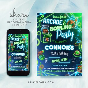 Neon Arcade Bowling Birthday Party Invitation: Editable Corjl (Digital Item) image 4