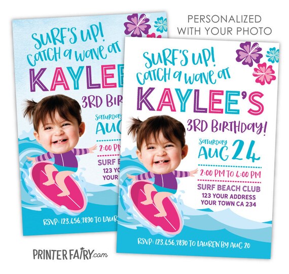Surf Invitation, Beach Birthday Party, Tropical Birthday Invitation, Summer Party, Pool Party Invite, Personalized Invite, 2 Options Il_570xn