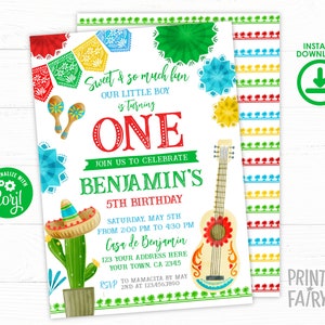 Fiesta First Birthday Party Invitation, EDITABLE Mexican Fiesta Invitation, Fiesta Decorations Cinco de Mayo Birthday Time To Siesta Mexican
