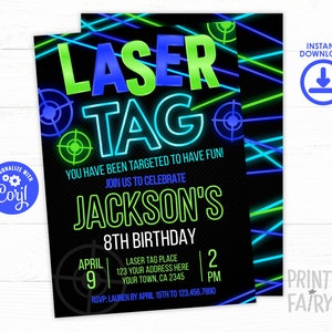 Laser Tag Birthday Invitation, EDITABLE Laser Tag Invitation Digital, Neon Invitation, Glow Birthday, EDIT YOURSELF Digital Invite