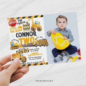 Editable Construction Party Invitation with photo, Truck Second Birthday Party Theme, Construction Truck & Dump Everything, Instant Download