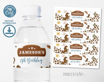 Rodeo Birthday Water Bottle Labels Cowboy Birthday Party Bottle Wraps Saddle Up and Gallop Wild West Birthday Decorations Printable Template