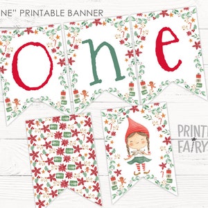 Weihnachten ersten Geburtstag Dekorationen, EIN Banner, Hochstuhl Banner, Weihnachtself Geburtstagsparty, druckbares Banner, SOFORTIGER DOWNLOAD