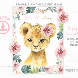 Pin The Flower Game, Printable Game, Jungle Birthday Party, Safari Birthday Party, Party Game, Pin the Tail Game, DIGITAL, INSTANT DOWNLOAD