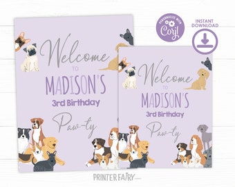 Puppy Adoption Birthday Welcome Sign, It's a Paw-ty! Pet Adoption Party, Dog Party Welcome sign, Editable Puppy Dog Birthday Sign,Lets Pawty