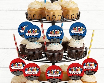 Superhero Birthday Party Toppers Editable Templates, Instant Download