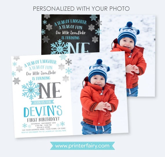 Winter Onederland Invitation with photo, Little snowflake Birthday Party, Boy Birthday Party, DIGITAL Personalized Invite Il_570xn