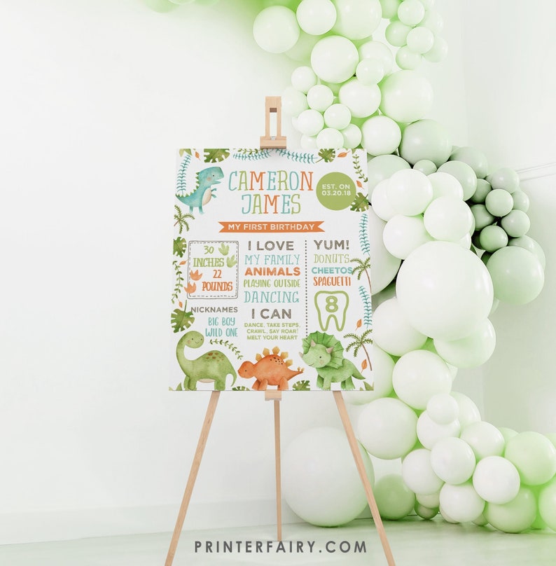 Dinosaur Milestones Board, EDITABLE, Dinosaur First Birthday Board, Dinosaur Birthday Decorations, Digital, Dinosaur Sign, INSTANT DOWNLOAD image 1