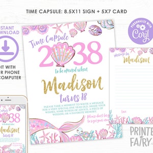 Mermaid Time Capsule, EDITABLE, Mermaid 1st Birthday, Under the Sea Birthday, Mermaid First Birthday, INSTANT DOWNLOAD