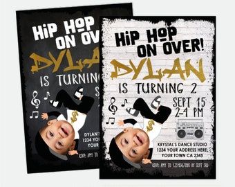 Hip Hop Invitation with Photo, Dance Party Invitation, Hip Hop Party, Music Invitation, Boys Personalized Digital Invitation, 2 options