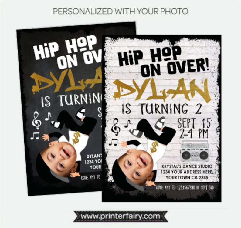 Hip Hop Invitation with Photo, Dance Party Invitation, Hip Hop Party, Music Invitation, Boys Personalized Digital Invitation, 2 options image 1