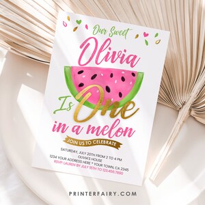 One in a Melon Invitation, EDITABLE Watermelon Invitation, One in a Melon First Birthday, 1st Birthday, EDIT YOURSELF, Instant Download