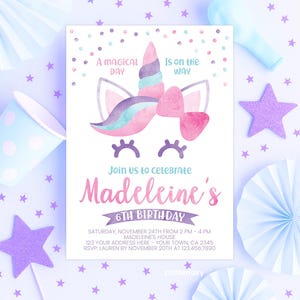 Unicorn Invitation, EDITABLE, Unicorn Birthday Invitation, Magical Party, Unicorn Invite, EDIT YOURSELF Digital Invitation, Instant Download