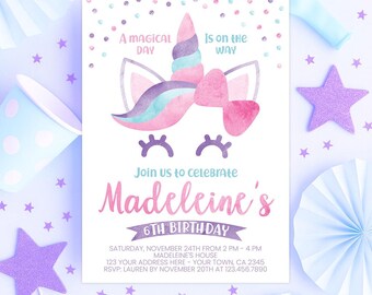 Editable Unicorn Birthday Invitation, Magical Party Invite (Digital Download)