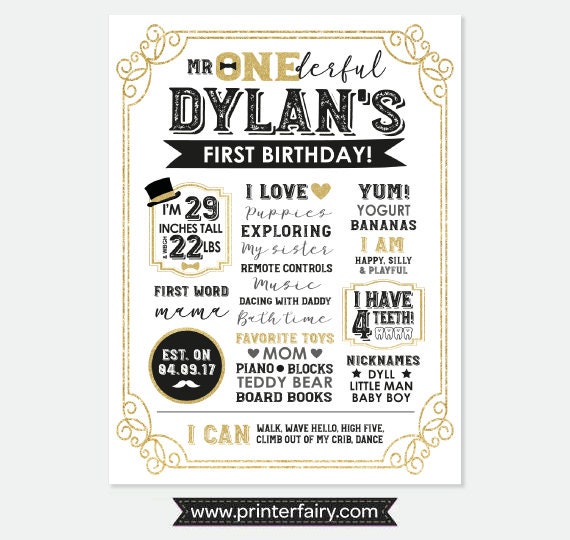 Mr ONEderful Board, First Birthday Board, Birthday Stats Poster, Little Gentleman, Milestone Poster, Any Age, Personalized Printable Board Il_570xn