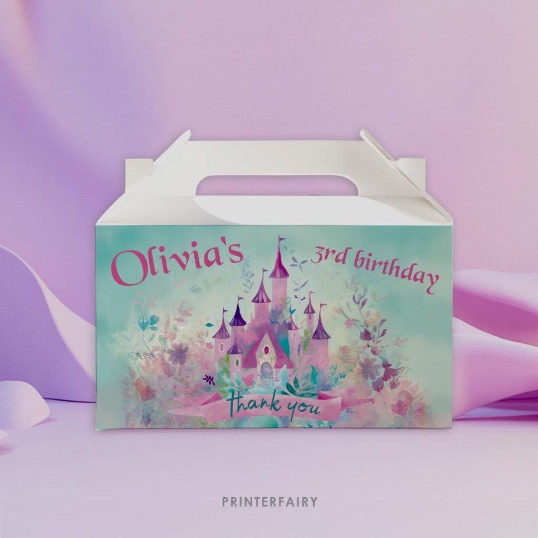 Princess Gable Box Princess Castle Gable Box Label, Editable Birthday Favor (digital ...