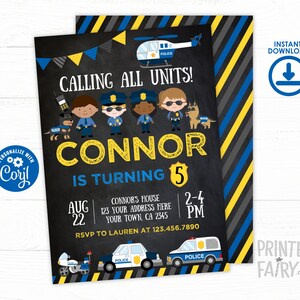 EDITABLE Police Birthday Invitation, Cops & Robbers Birthday Party, Police Car Invitation, INSTANT DOWNLOAD image 1