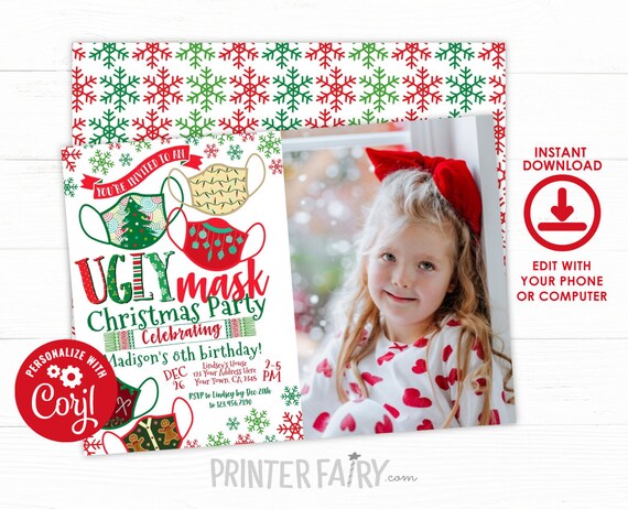Ugly Mask Invitation with Photo, EDITABLE, Ugly Sweater Invitation, Christmas Party Invite, Ugly Sweater Party Invitation, INSTANT DOWNLOAD Il_570xn