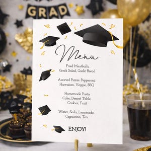 Graduation Party Menu Sign, Editable Template, College Grad Decor (Digital Download)