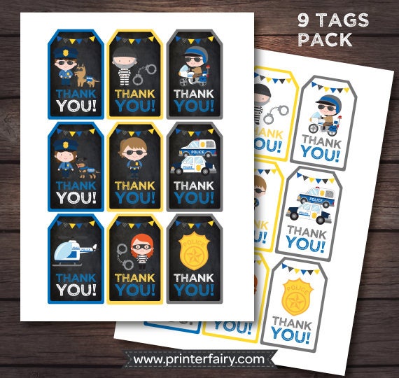 Police birthday party, Police thank you tags, Police printables, Cops ...