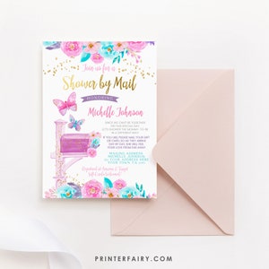 Butterfly Baby Shower by Mail Invitation, EDITABLE, Butterflies Baby Shower, Girl Baby Shower, Spring Baby Shower, INSTANT DOWNLOAD