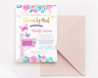 Butterfly Baby Shower by Mail Invitation, EDITABLE, Butterflies Baby Shower, Girl Baby Shower, Spring Baby Shower, INSTANT DOWNLOAD