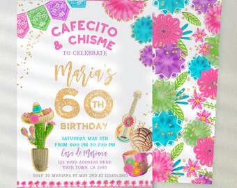 Cafecito y Chisme Fiesta Invitation, Editable for ANY AGE Cinco de Mayo Digital Birthday Invitation, Instant Download