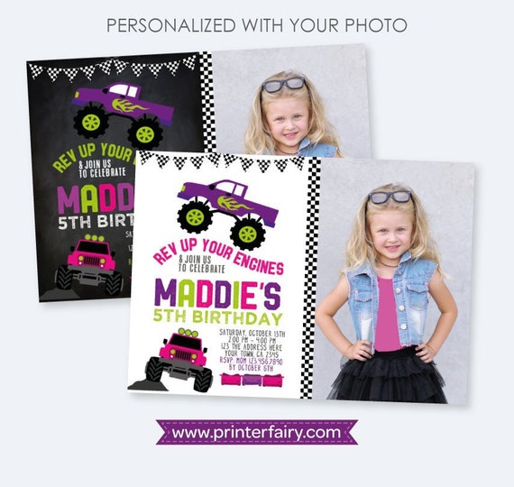 Monster Truck Birthday Invitation with Photo, Monster Truck Birthday Party, Race Car Invitation, DIGITAL personalized invites, 2 Options Il_570xn