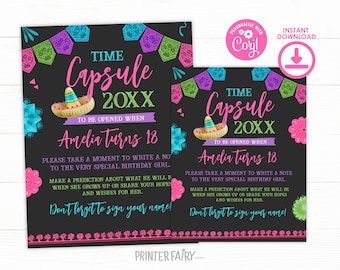 Fiesta Birthday Party Time Capsule, Editable Mexican First Fiesta Invitations, Fiesta Decorations, Cinco de Mayo Birthday Time Two Siesta